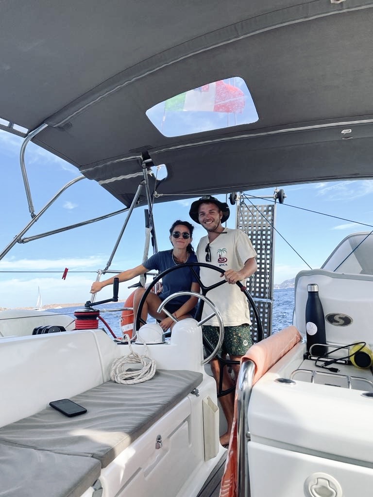 Erica and Stefan both at rudder