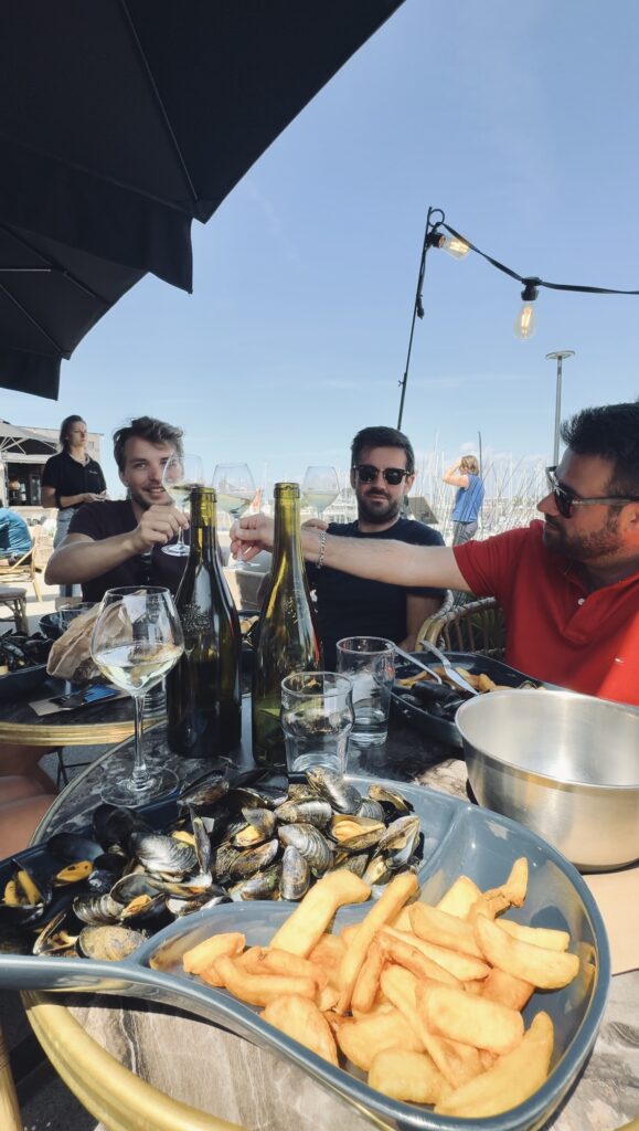 Crew eating at Restaurant in Brittany