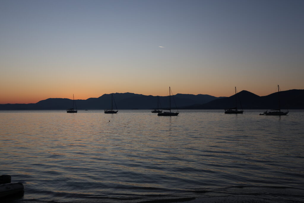 Sailboats at sunset in Greece, Winter